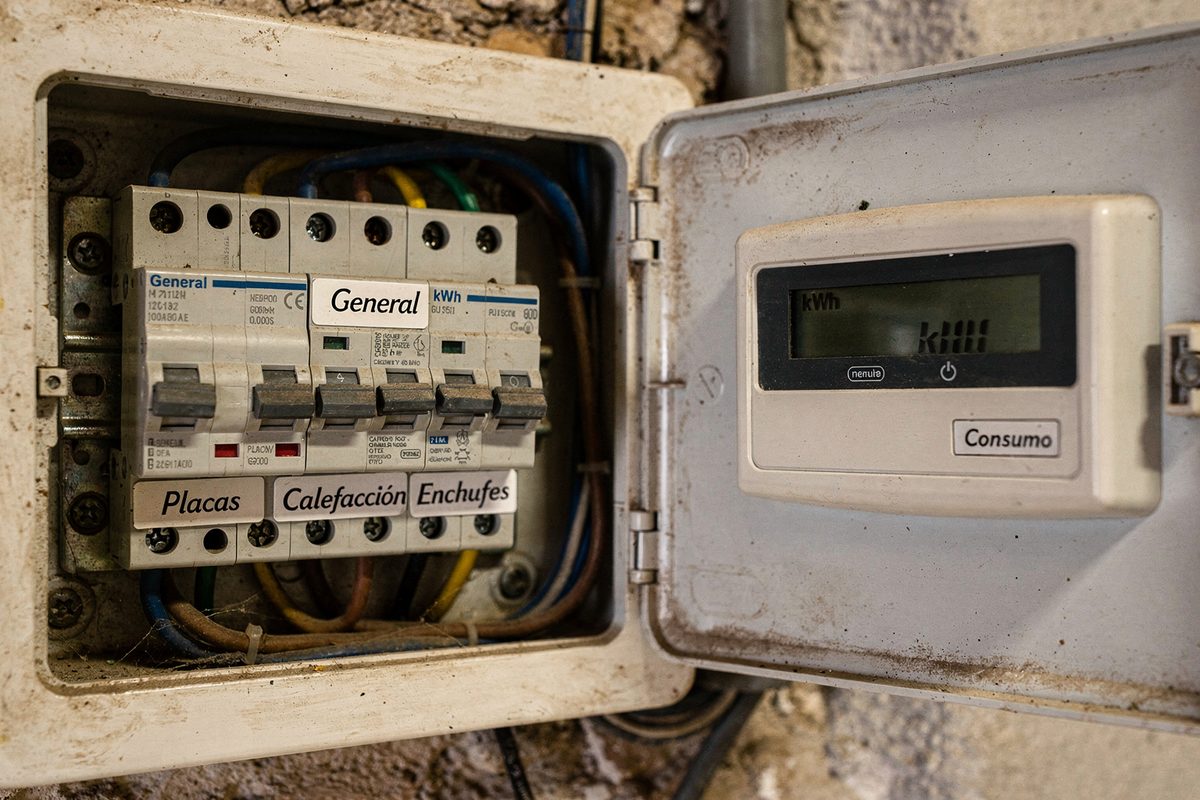 Cuadro eléctrico y contador de energía tras una instalación solar