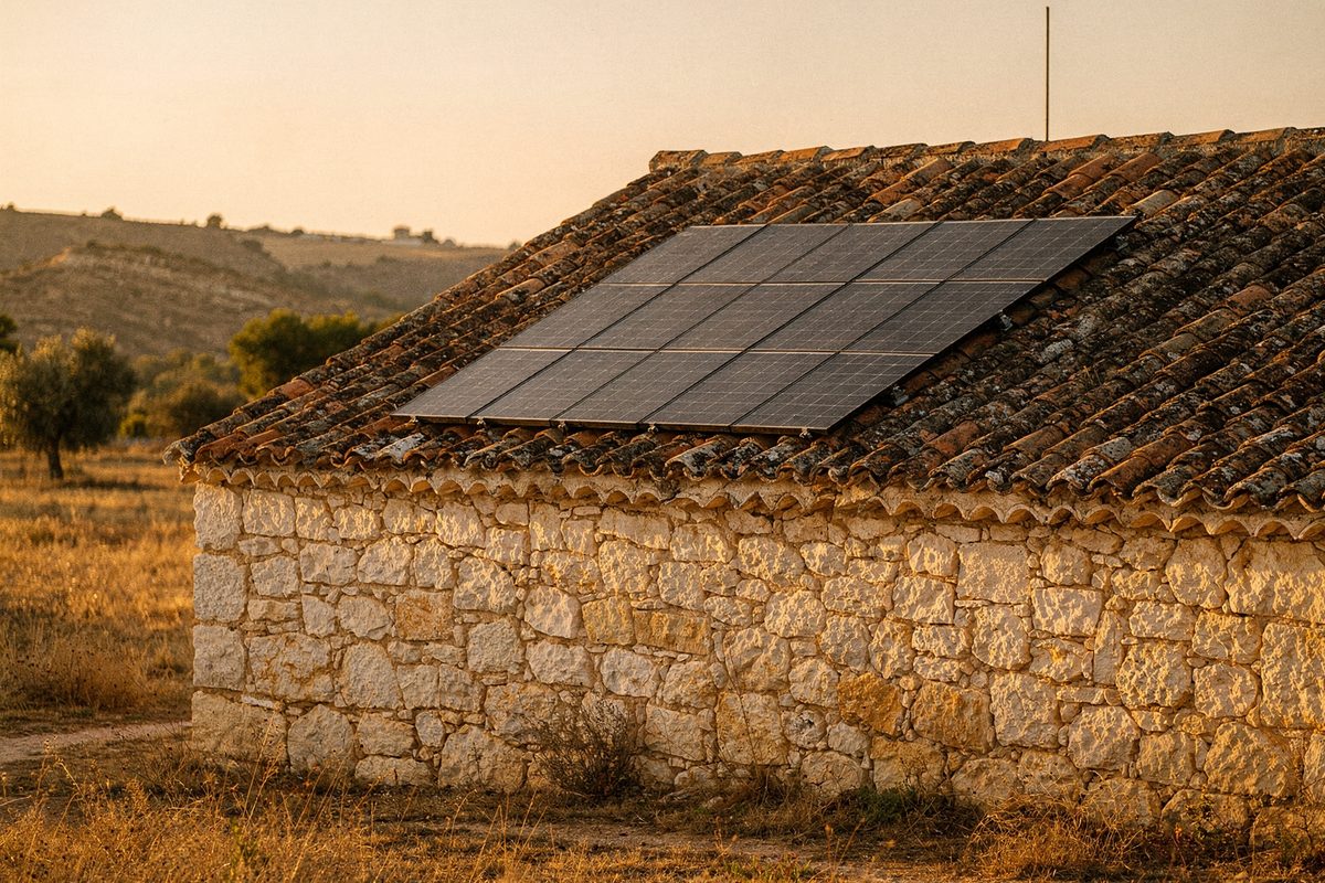 Sistema solar instalado sobre el tejado de una casa rural cerca de Valencia