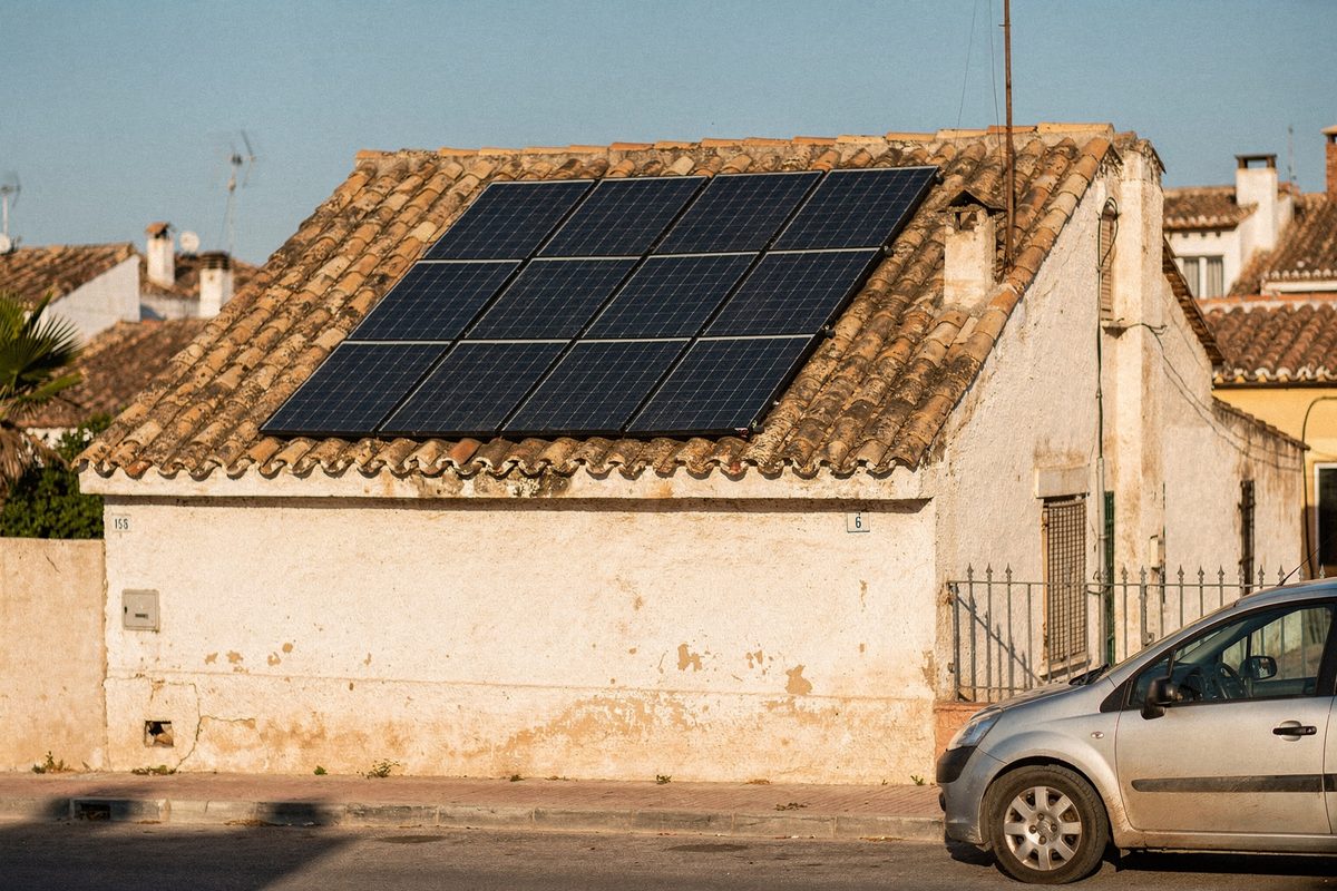 Sistema solar de 3 kWp instalado sobre el tejado de una vivienda pequeña